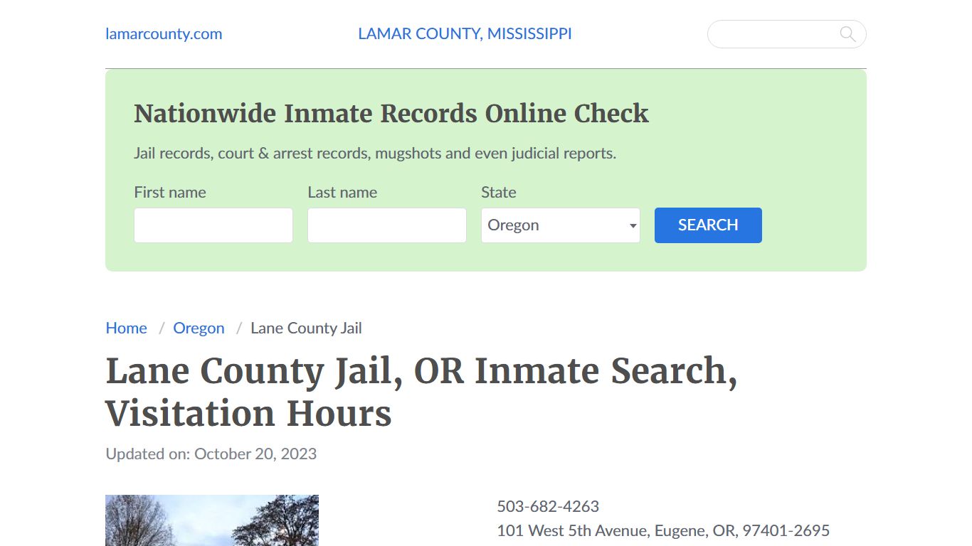 Lane County Jail, OR Inmate Search, Visitation Hours