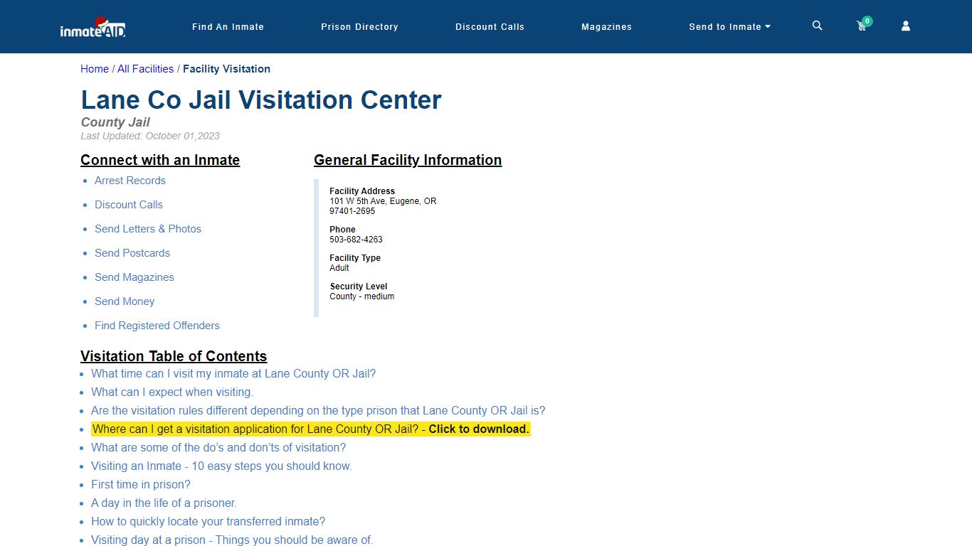 Lane County OR Jail | Visitation, dress code & visiting hours - InmateAid